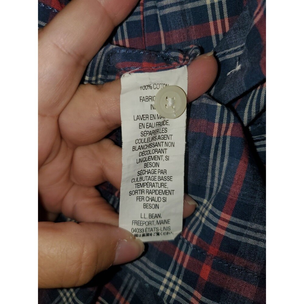 L.L. Bean Plaid Belted Shirt Dress Size S Small Red Blue 100% Cotton Roll Tab - Picture 8 of 16